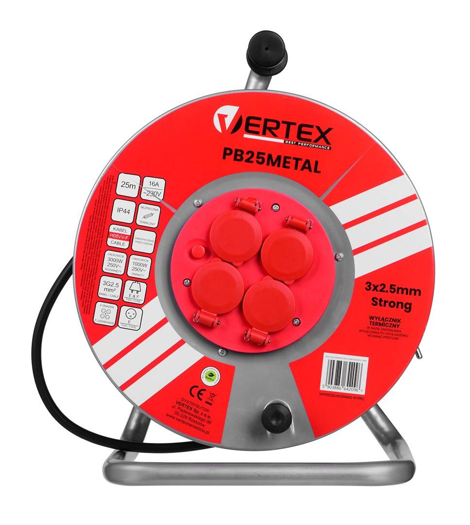 VERTEX PB25METAL Verlengsnoer 3 x 2,5 mm Zwart-1