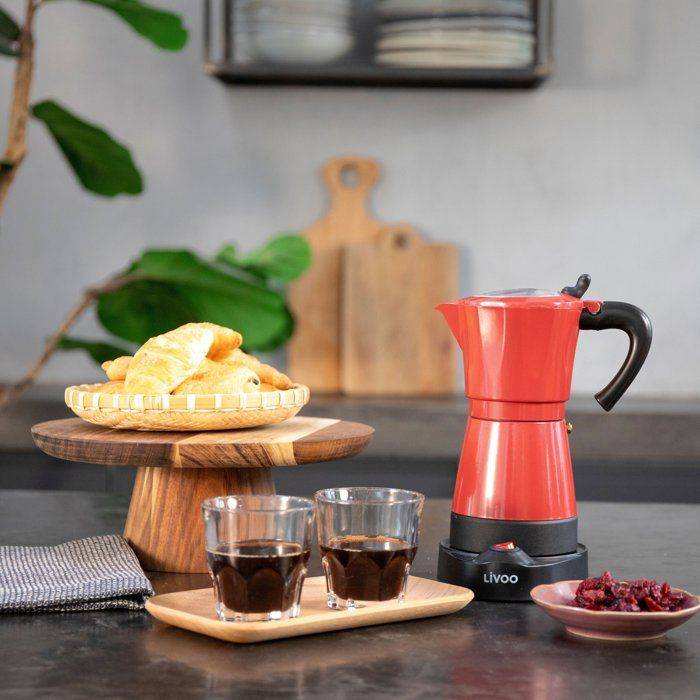 LIVOO Elektrische Italiaanse Koffiezetter - DOD117RC - 480 W - 300 ml - 6 Kopjes - Rood/Zwart-1