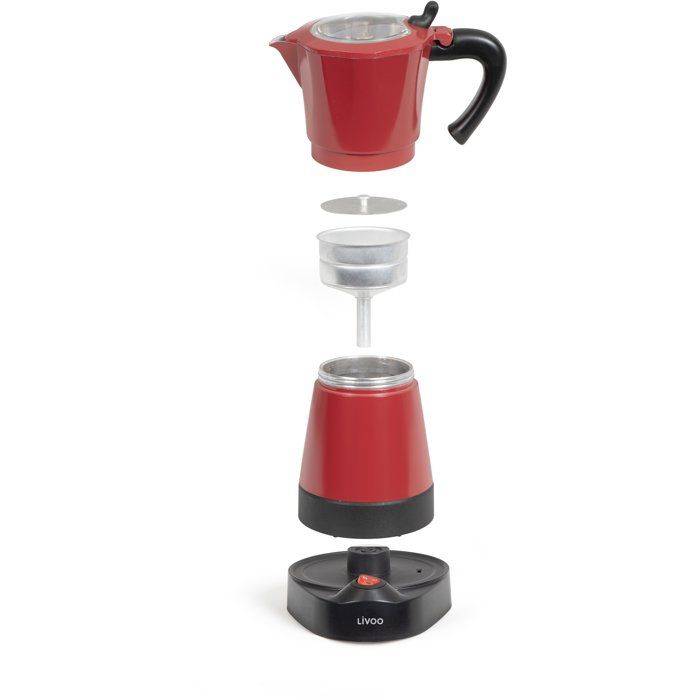 LIVOO Elektrische Italiaanse Koffiezetter - DOD117RC - 480 W - 300 ml - 6 Kopjes - Rood/Zwart-2
