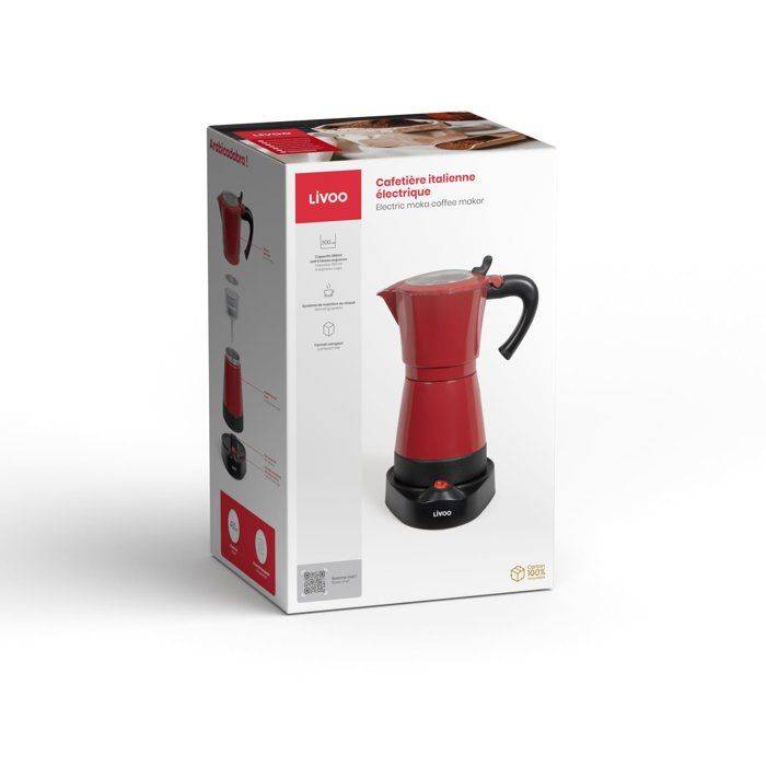 LIVOO Elektrische Italiaanse Koffiezetter - DOD117RC - 480 W - 300 ml - 6 Kopjes - Rood/Zwart-4