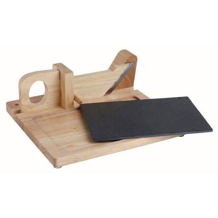 LIVOO Worst Guillotine - Rubberwood met Leisteen Basis - RVS Mes - Veiligheid MEC127-0
