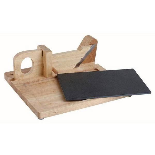 LIVOO Worst Guillotine - Rubberwood met Leisteen Basis - RVS Mes - Veiligheid MEC127