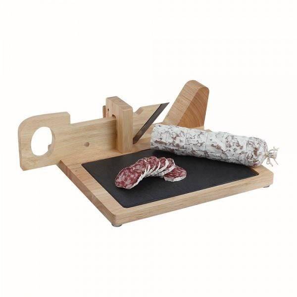 LIVOO Worst Guillotine - Rubberwood met Leisteen Basis - RVS Mes - Veiligheid MEC127-1