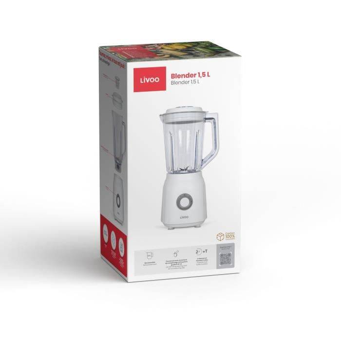 LIVOO Blender - 1,5 L - 600 W - 22.000 RPM - 2 Snelheden - Turbo Wit-4