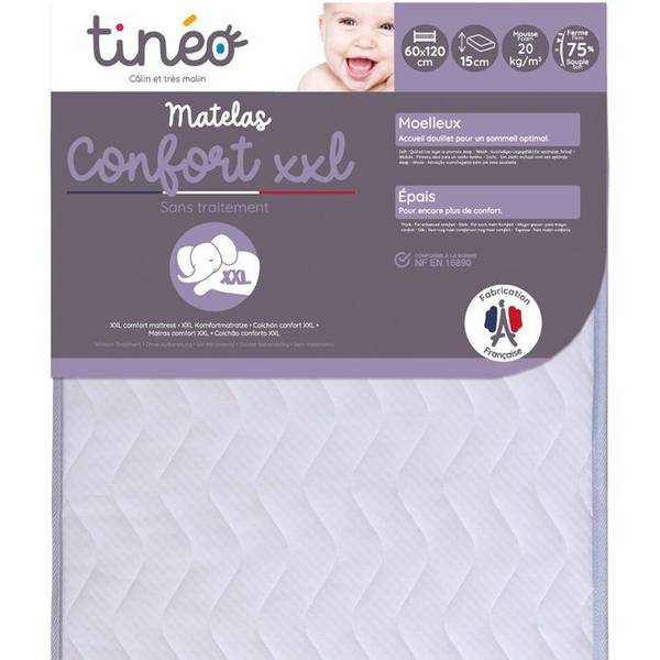 TINEO XXL Baby Comfort Matras 60x120x15 cm - Ongemodificeerd - Gemaakt in Frankrijk