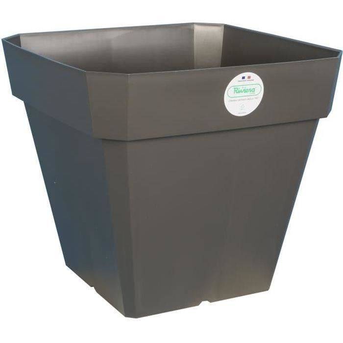 RIVIERA Vierkante Bloempot - Plastic - 40 x 40 x H 36 cm - Glittergrijs-0