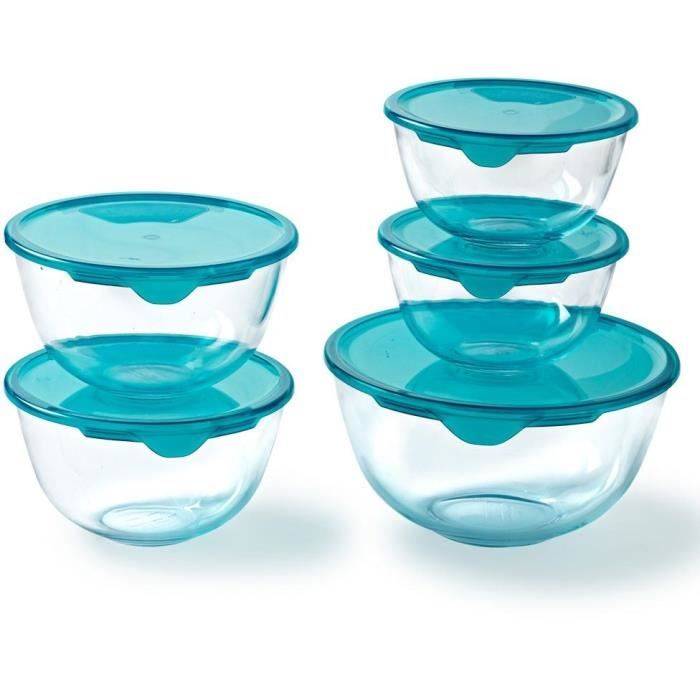 PYREX Set van 5 Schalen met Deksel - 2 x 0,5 L + 1 x 1 L + 2 x 2 L-0