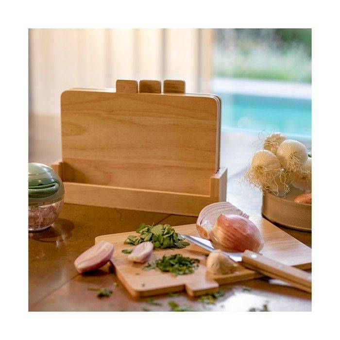 LIVOO Set van 4 Rubberwood Snijplanken met Opbergrek - 26 x 18 cm MES142-1
