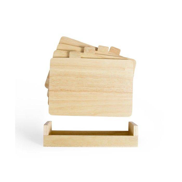 LIVOO Set van 4 Rubberwood Snijplanken met Opbergrek - 26 x 18 cm MES142-3