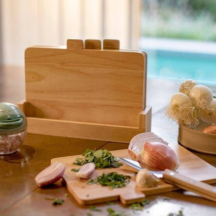 LIVOO Set van 4 Rubberwood Snijplanken met Opbergrek - 26 x 18 cm MES142-4