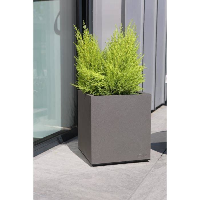 RIVIERA Granieten Bloembak - 39,5 x 39,5 x 44,5 cm - Grijs - Met Waterreservoir - 38 L 39.5x39.5x44.5-1