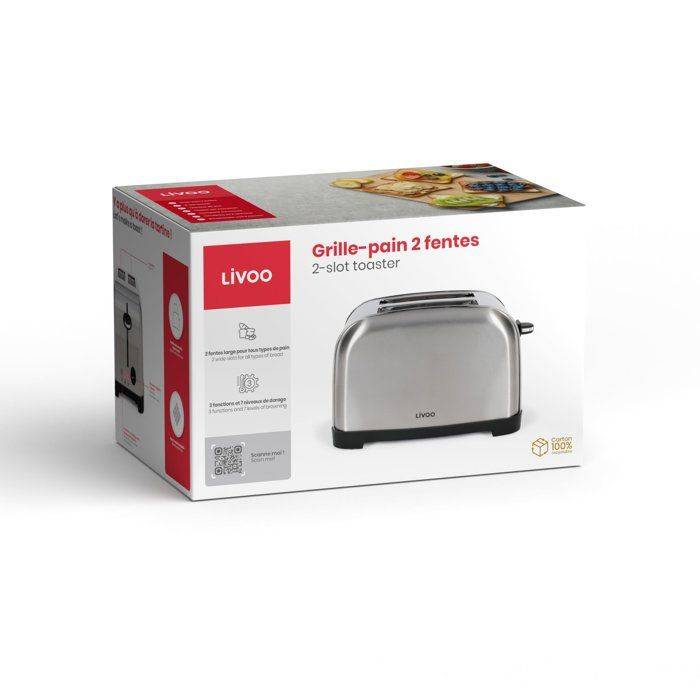 LIVOO Toaster DOD196 - 850W - 2 Slots - Instelbare Thermostaat: 7 Niveaus - RVS 2-slice-4