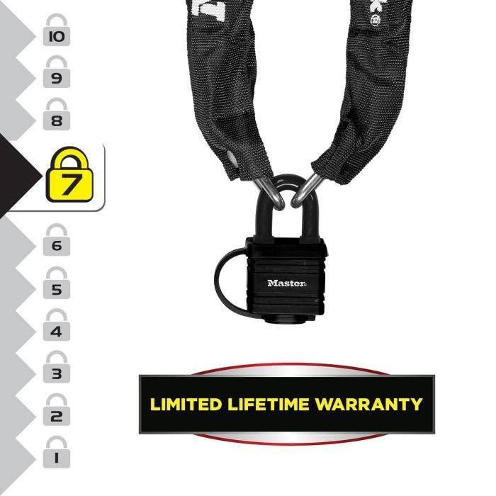 MASTER LOCK Anti-Diefstal Ketting, 90 cm x Ø 6 mm, 40 mm Hangslot, Nylon Huls, Zwart 8390EURDPRO-1