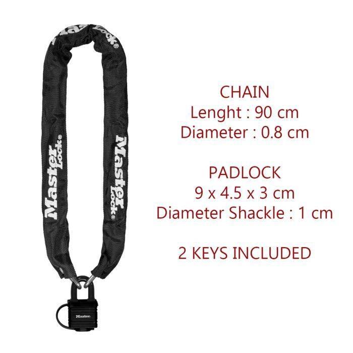MASTER LOCK Anti-Diefstal Ketting, 90 cm x Ø 6 mm, 40 mm Hangslot, Nylon Huls, Zwart 8390EURDPRO-3
