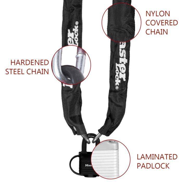 MASTER LOCK Anti-Diefstal Ketting, 90 cm x Ø 6 mm, 40 mm Hangslot, Nylon Huls, Zwart 8390EURDPRO-4