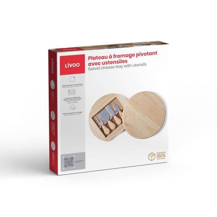 LIVOO Kaasplank - MEN28 - Rubberhout - Draaiende Plank - 4 Gereedschappen-3