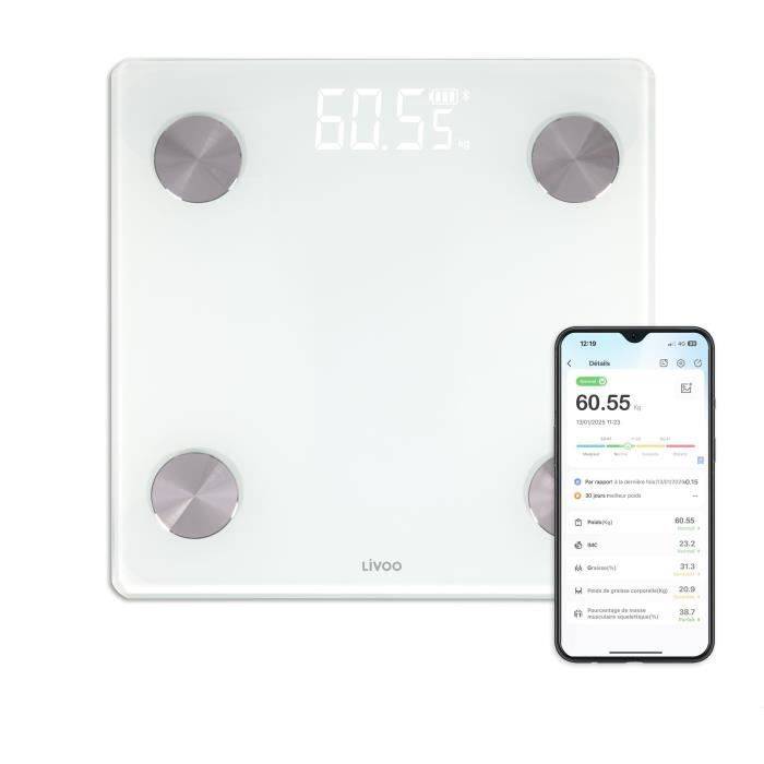 LIVOO Verbonden Lichaamsanalyse Weegschaal - DOM528W - 17 Indicatoren - 180 kg Capaciteit-0