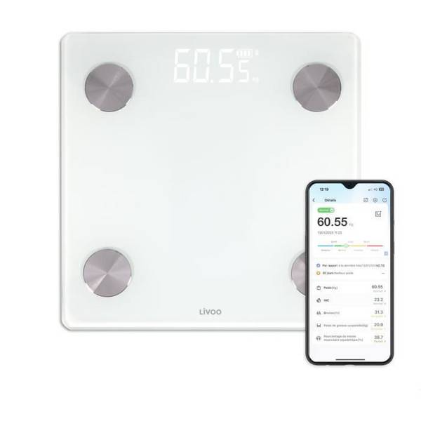 LIVOO Verbonden Lichaamsanalyse Weegschaal - DOM528W - 17 Indicatoren - 180 kg Capaciteit