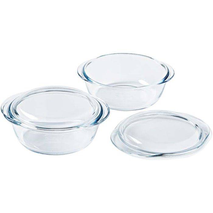 PYREX Set van 2 Ronde Glazen Casseroleschalen - 1 L - Thermisch Schokbestendig-0