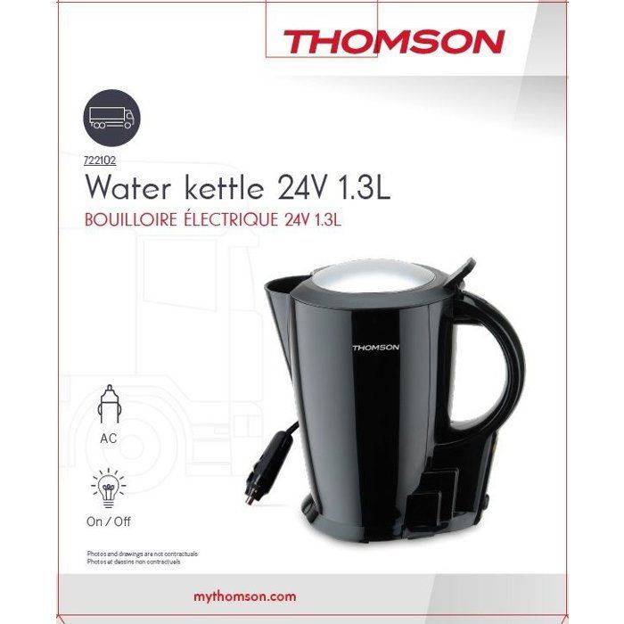 THOMSON 24V Waterkoker - 1,3 L - 250 W - Met 0,75 m Sigarettenaansteker Kabel-1