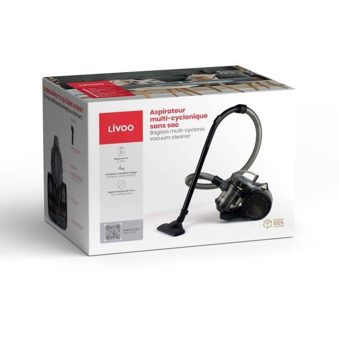 LIVOO DOH105G Multi-Cyclonische Stofzuiger - 700 W - 2 L - Wasbaar Filter - Grijs-4