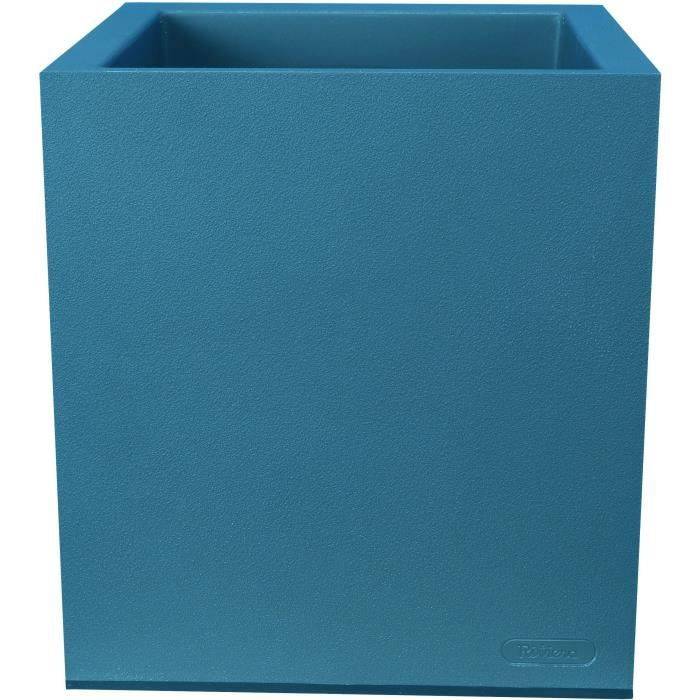 RIVIERA GRANIT Vierkante Bloembak - Kunststof - 39,5 x 39,5 x 44,5 cm - Blauw-0