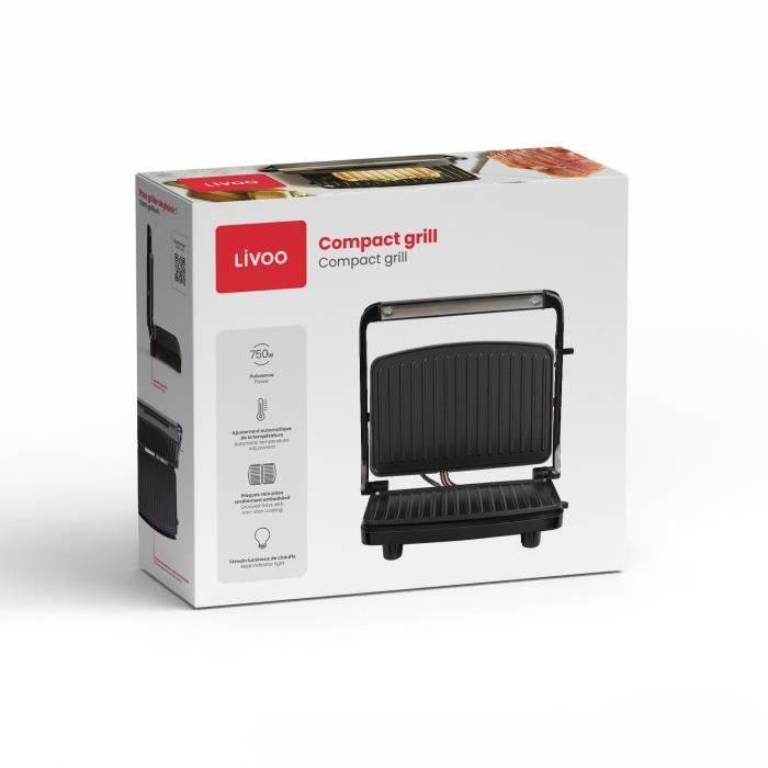 LIVOO Compact Grill - DOC232G - 750W - Antiaanbakplaten - 23x15 cm-3