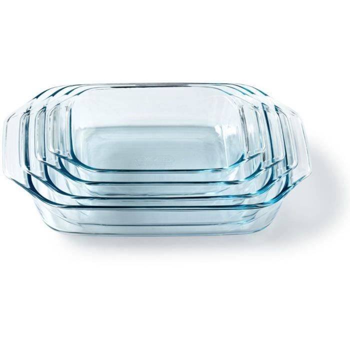 PYREX Set van 4 Rechthoekige Glazen Ovenschalen - 27/31/35/39 cm - Thermisch Schokbestendig-0