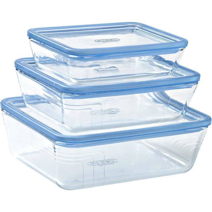 PYREX Set van 3 Opbergcontainers met Deksels - Zero Plastic - Glas - Rechthoekig - 0,8/1,5/2,6 L-0