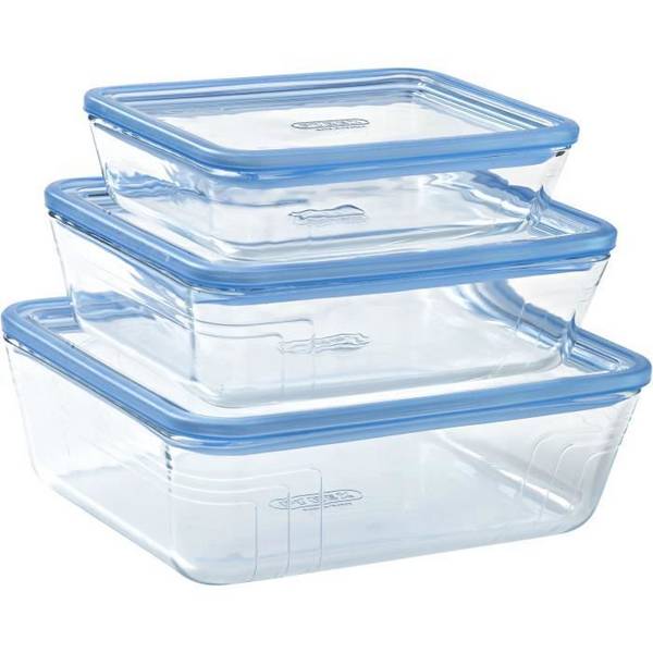PYREX Set van 3 Opbergcontainers met Deksels - Zero Plastic - Glas - Rechthoekig - 0,8/1,5/2,6 L