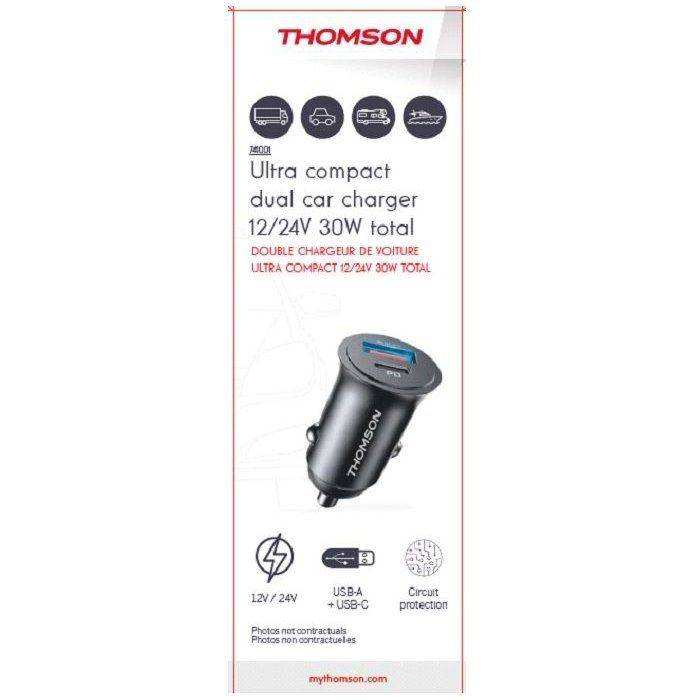 THOMSON ULTRA-COMPACT 12/24V USB-C PD 20W QC 3.0 18W Autolader (Totaal Vermogen: 30W)-1