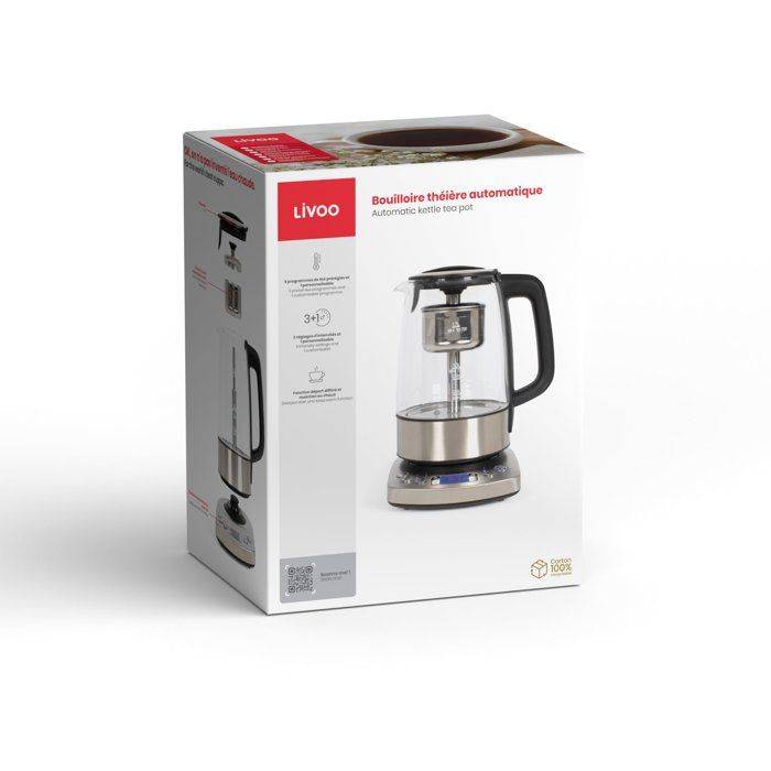 LIVOO Automatische Waterkoker - DOD209 - 2200 W - 1,7 L - 3 Vooraf ingestelde Zetmodi - Glas/RVS-4