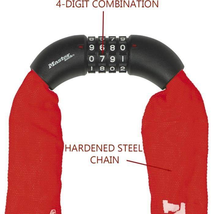 MASTER LOCK Fietsketting Antidiefstal - 90 cm, Combinatie, Rood - 8392EURDPROCOLR-2