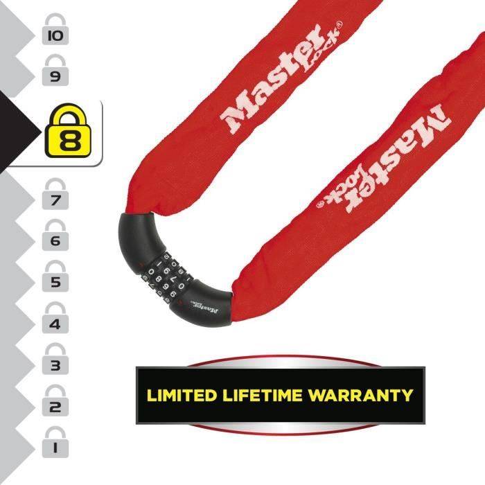 MASTER LOCK Fietsketting Antidiefstal - 90 cm, Combinatie, Rood - 8392EURDPROCOLR-3