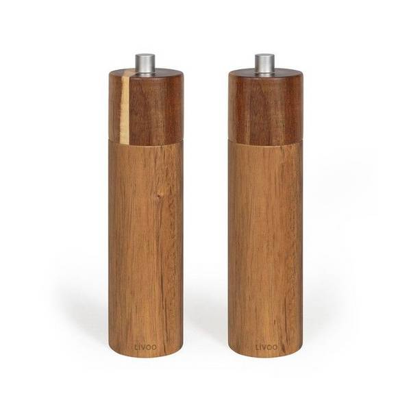 LIVOO Set van 2 Handmatige Zout- en Pepermolens - MEN425 - 40 ml - Acaciahout - Keramisch Maalwiel - Verstelbare Maalgra