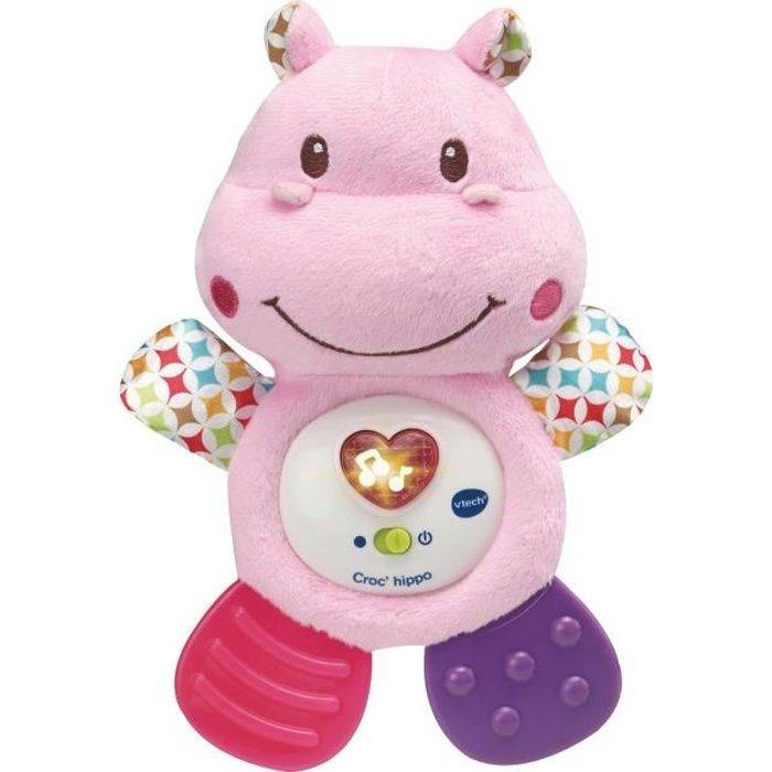 VTECH BABY - Croc'Hippo Rammelaar - Roze Pluche Speelgoed met Textuur-0