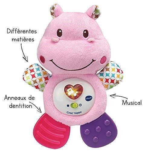 VTECH BABY - Croc'Hippo Rammelaar - Roze Pluche Speelgoed met Textuur-3