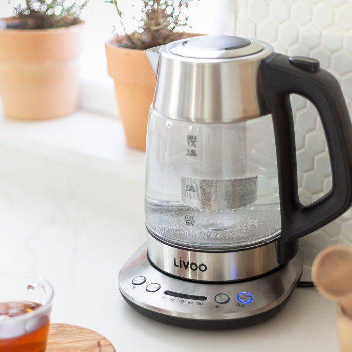 LIVOO DOD165 Theepot Waterkoker - 1,7 L - 2200W - Glas - Grijs-1