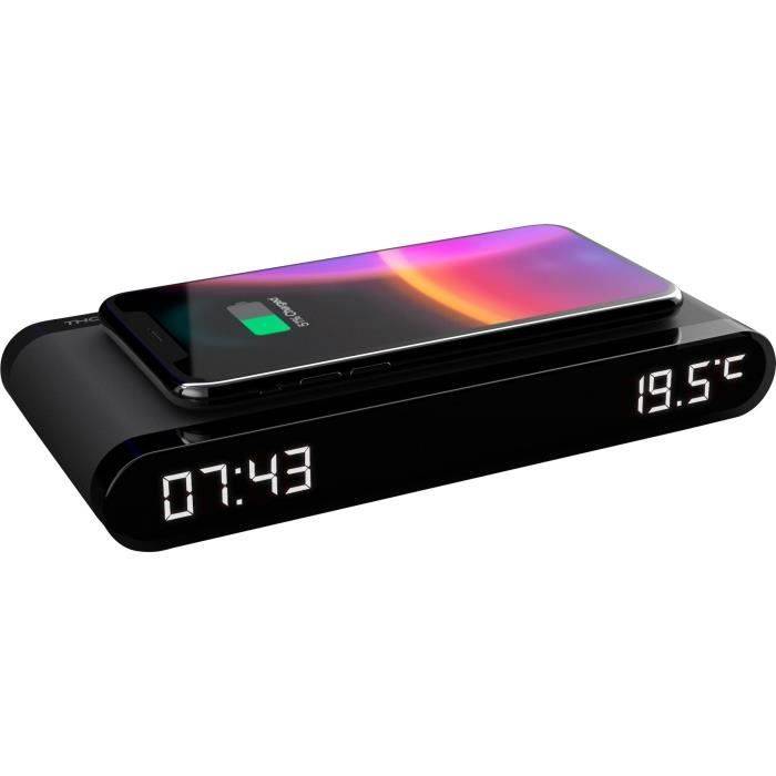 THOMSON Oplader Alarmklok - Zwart - 15W Inductie, Temperatuurweergave, USB-C Poort-0