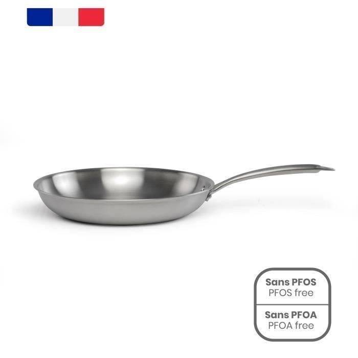 LIVOO MEP158 Koekenpan - 24 cm - Triply RVS - Geschikt voor alle kookplaten inclusief inductie - Gemaakt in Frankrijk-0