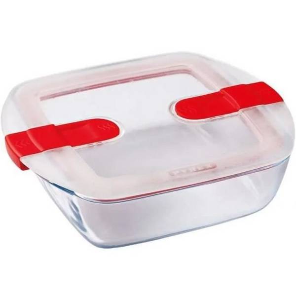 PYREX Rechthoekige Container met Deksel - 20 x 17 cm - 1 L - Cook & Heat - Borosilicaatglas