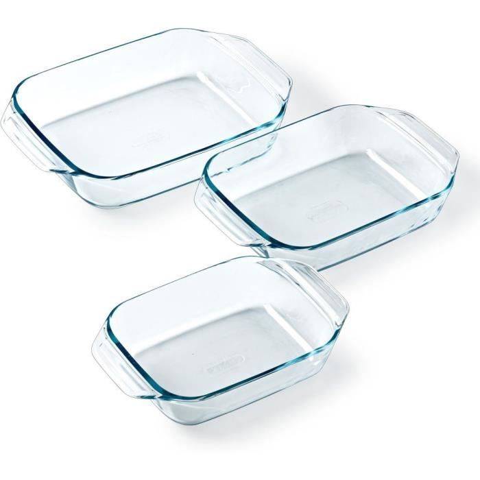 Pyrex Set van 3 Rechthoekige Ovenschalen - Glas - Irresistible - 20-25-28 cm-0