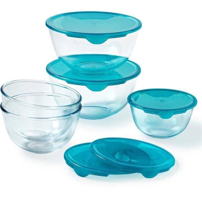 PYREX Set van 5 Schalen met Deksels - 1 x 0,5 L + 2 x 1 L + 2 x 2 L-3