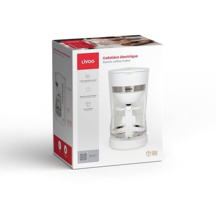 LIVOO Elektrisch Koffiezetapparaat, 750 W, 1,25 L, 10-12 Kopjes, Wit, DOD200W-4
