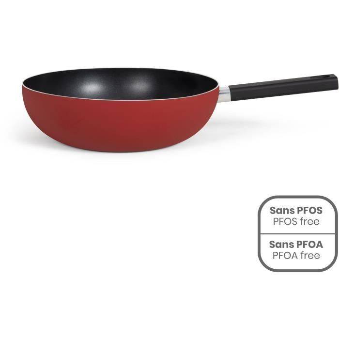LIVOO Wok - MEP156R - 32 cm - Antiaanbaklaag, PFOA en PFOS Vrij - Siliconen Handvat - Geschikt voor Alle Kookplaten, Inc-0