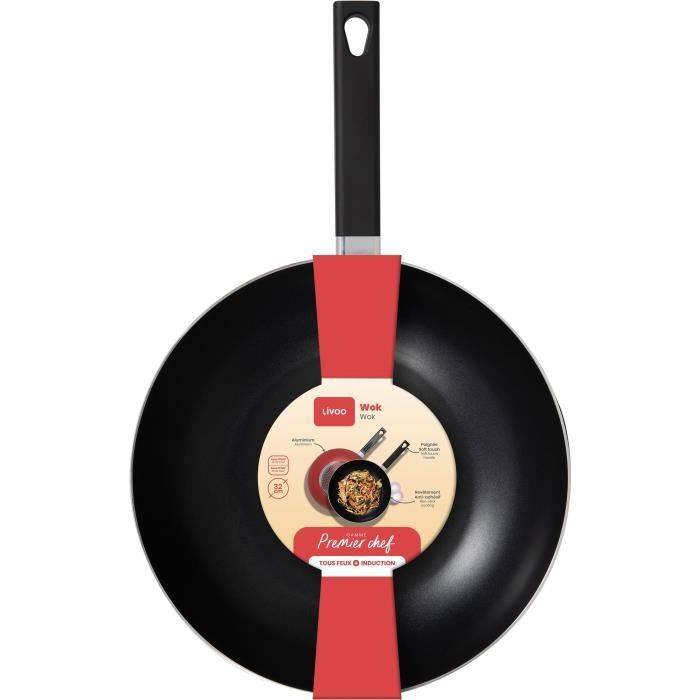 LIVOO Wok - MEP156R - 32 cm - Antiaanbaklaag, PFOA en PFOS Vrij - Siliconen Handvat - Geschikt voor Alle Kookplaten, Inc-3