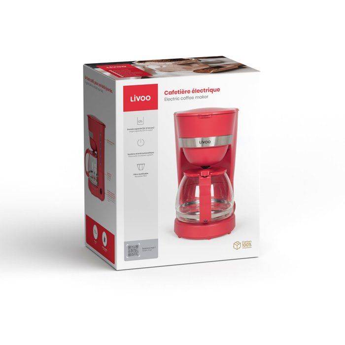 LIVOO Elektrisch Koffiezetapparaat, 750 W, 1,25 L, 10-12 Kopjes, Chili Rood, DOD200RC-4