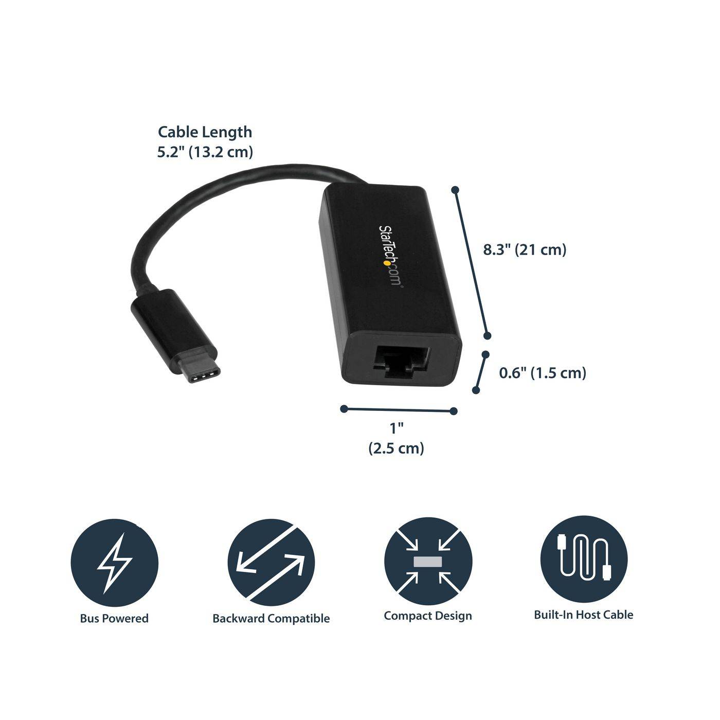 Symboolafbeelding voor StarTech.com USB C naar Gigabit Ethernet-adapter - Zwart - USB 3.1 naar RJ45 LAN-netwerkadapter - USB Type C naar Ethern