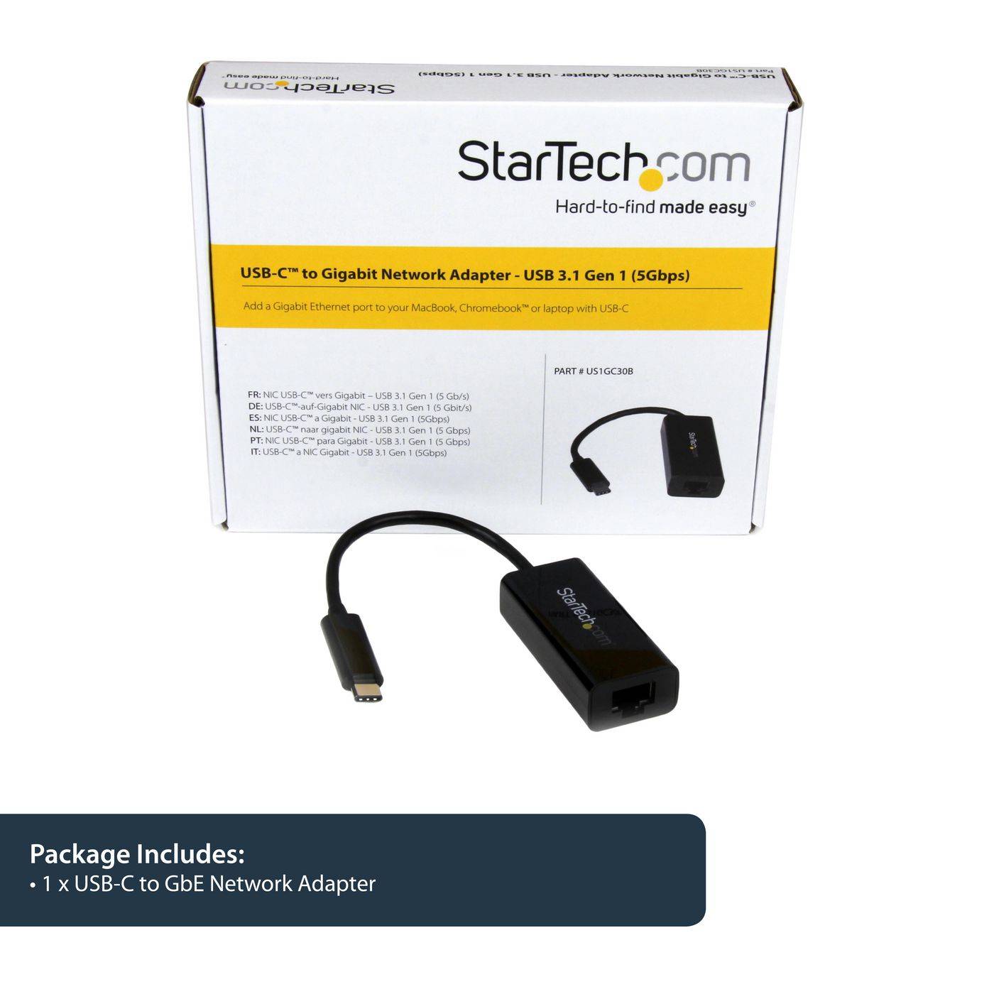 Symboolafbeelding voor StarTech.com USB C naar Gigabit Ethernet-adapter - Zwart - USB 3.1 naar RJ45 LAN-netwerkadapter - USB Type C naar Ethern