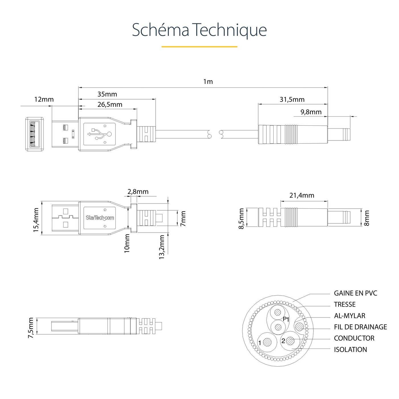 Symboolafbeelding voor StarTech.com 1 meter USB naar Type N Barrel 5V DC voedingskabel - USB A naar 5,5 mm DC - 1 meter USB naar 5,5 mm DC ste